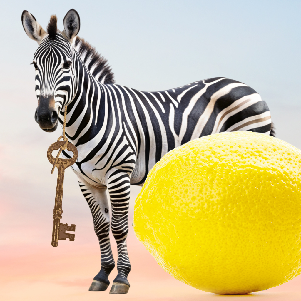 Zebra Schlüssel Zitrone, drei einfache Wörter